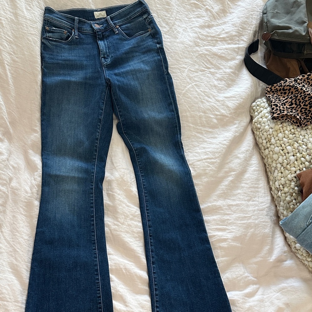 MOTHER The Weekender Fray Flare Jeans in Deep Blue
